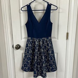 Beautiful navy satin and lace dress
